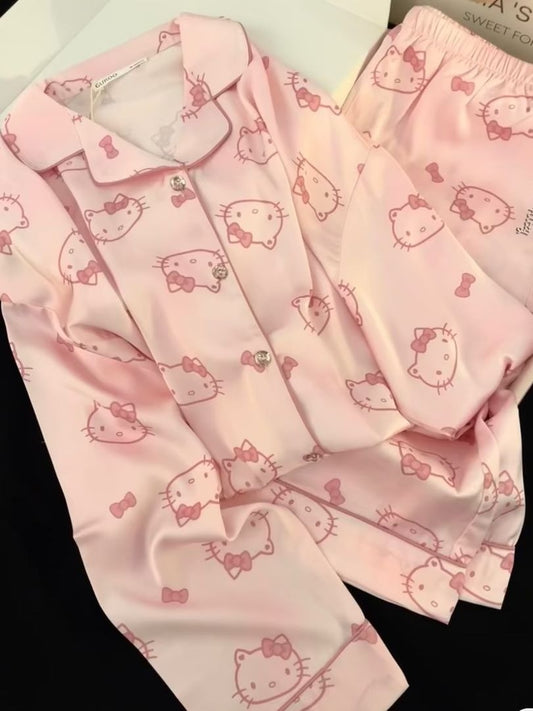 Hello Kitty Women's Pink Pajama Set - Soft Long Sleeve Sleepwear