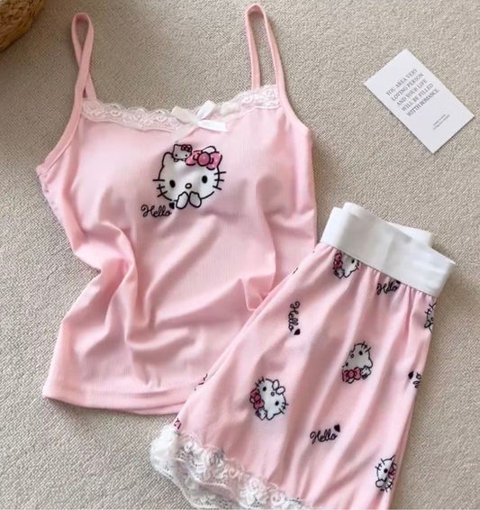 Hello Kitty Pink Lace Bralette & Shorts Set