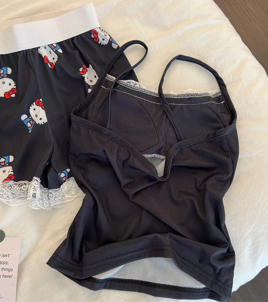 Hello Kitty Black Lace Bralette & Shorts Set