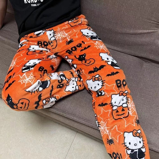 HelloKitty Halloween Fluffy Fleece Warm Pajamas Pants