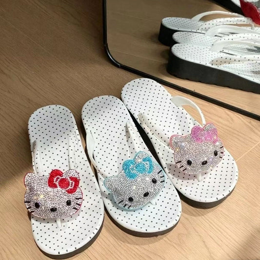 Rhinestone Hello Kitty Polka Dot Flip Flops
