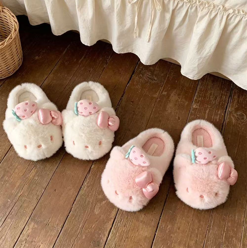 🍓Pink Strawberry Hello Kitty Fluffy Slippers