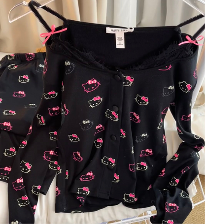 Hello Kitty Night Charm Black Long Sleeve Pajamas Sets