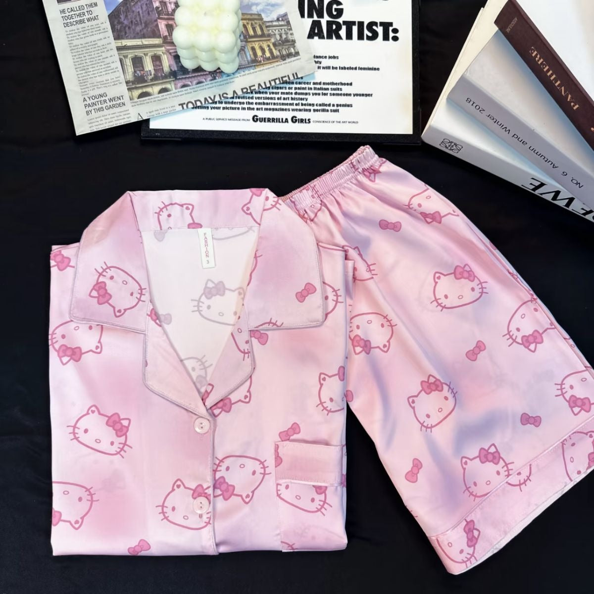 Pink Satin Hello Kitty Pajama Set