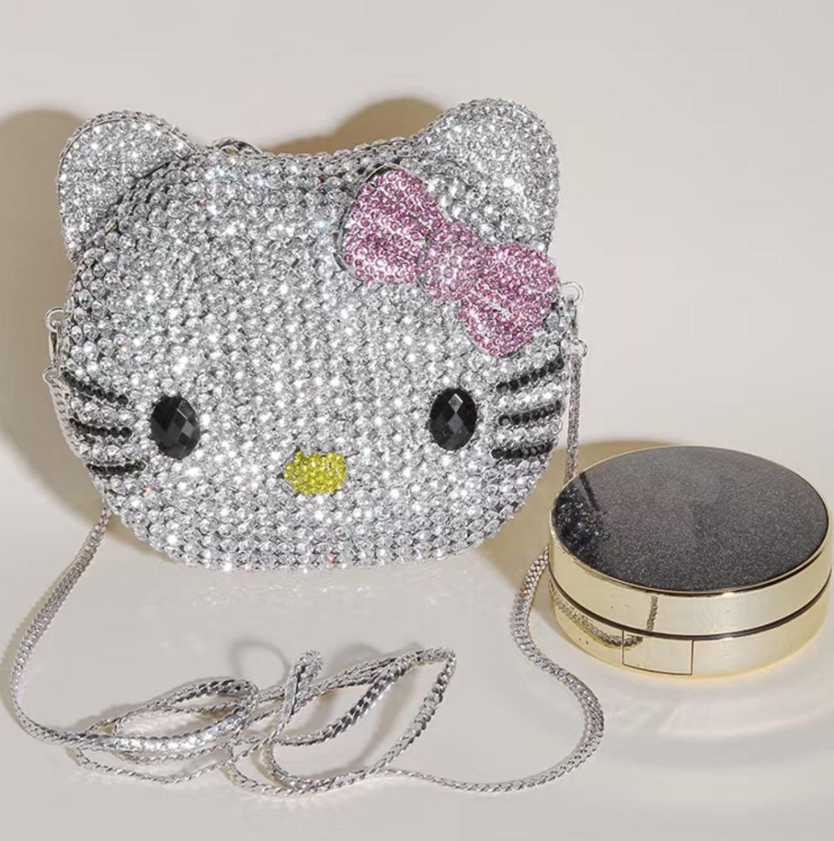 Hello Kitty Rhinestone Evening Bag, Handmade Full Crystal Crossbody Chain Purse