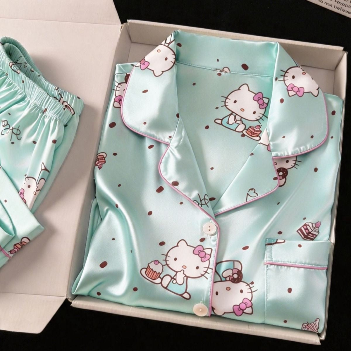 Mint Hello Kitty Satin Summer Pajama Set