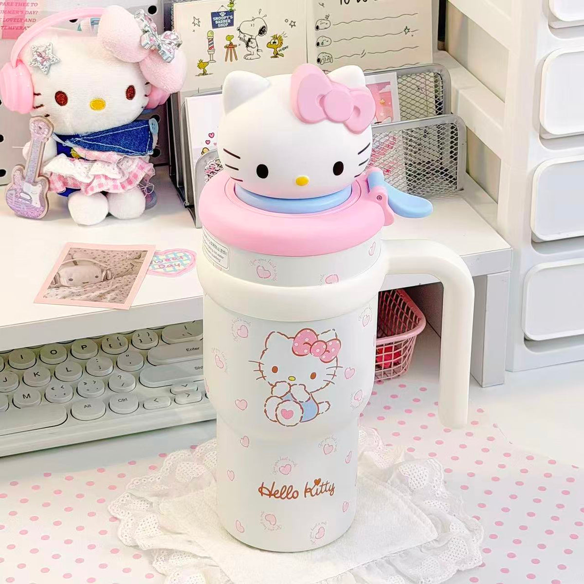 🎀Hello Kitty Kawaii Insulated Tumbler With 3D Topper, 700ml Travel Coffee Mug