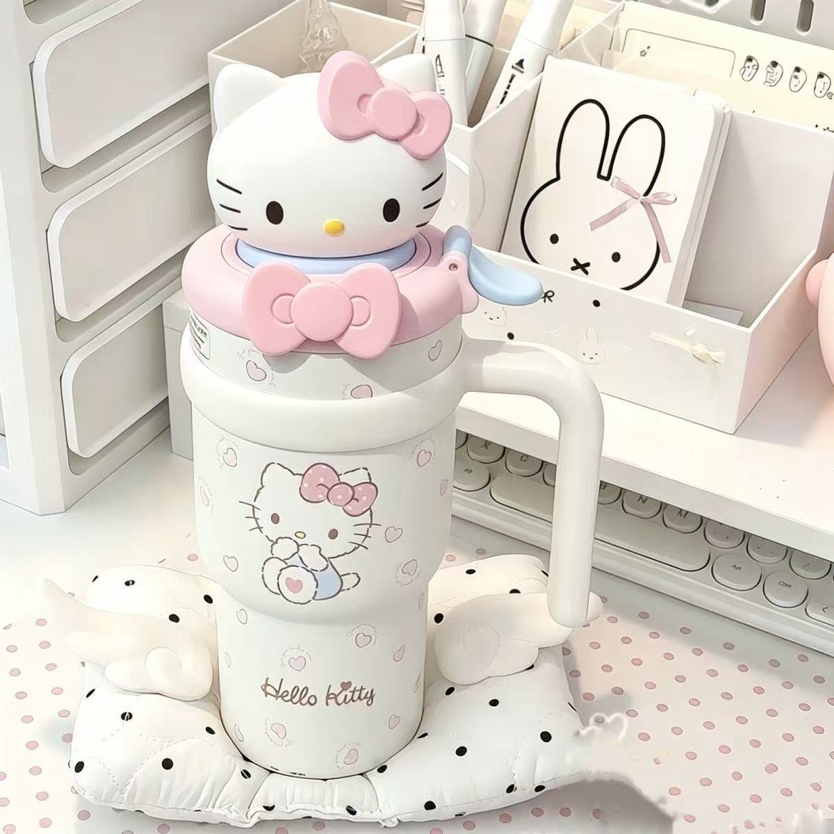 🎀Hello Kitty Kawaii Insulated Tumbler With 3D Topper, 700ml Travel Coffee Mug