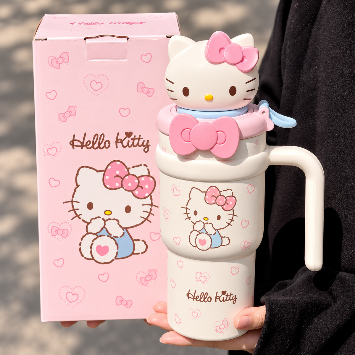 🎀Hello Kitty Kawaii Insulated Tumbler With 3D Topper, 700ml Travel Coffee Mug