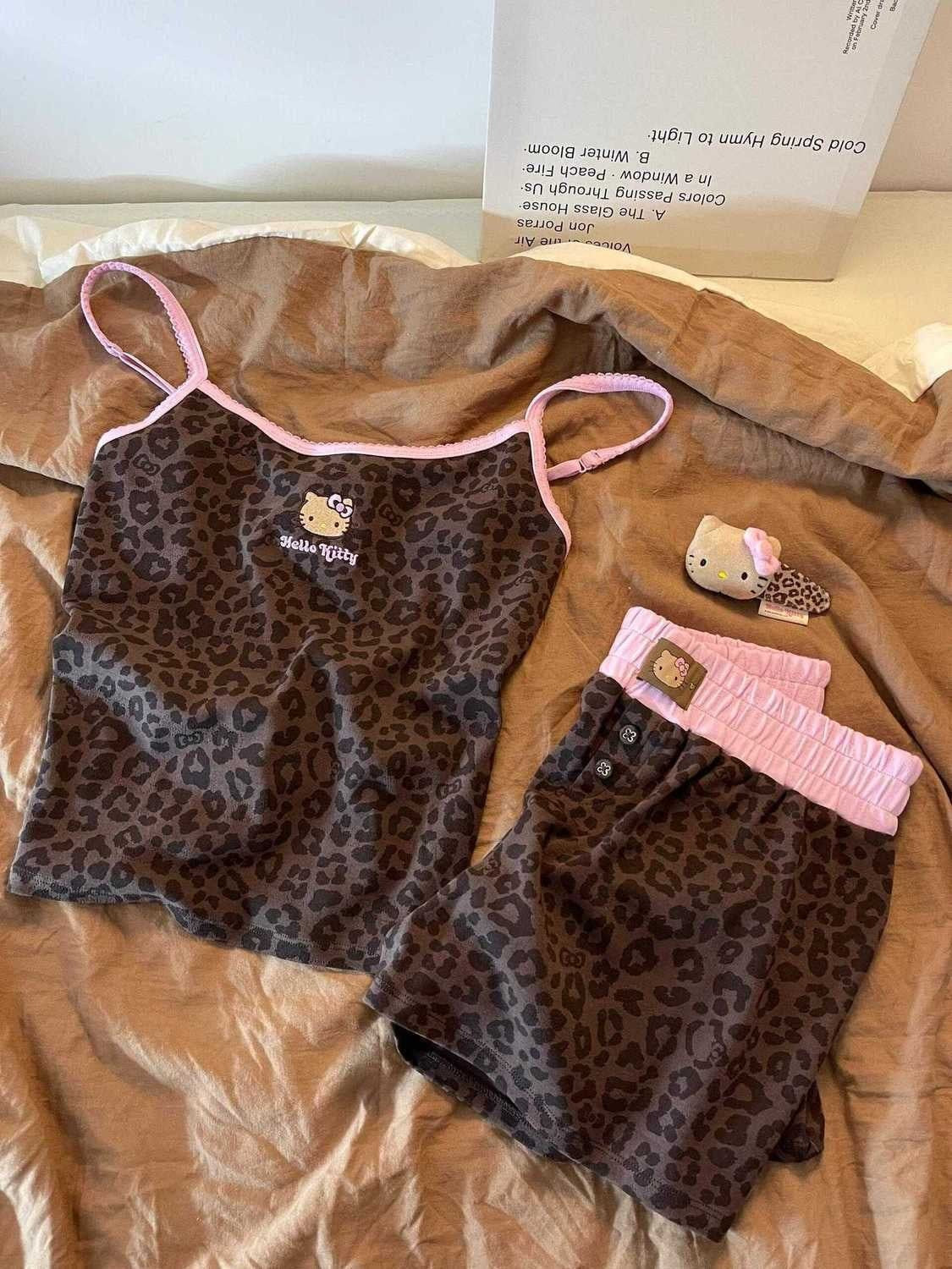 Leopard Print Hello Kitty Lingerie Pajama Set