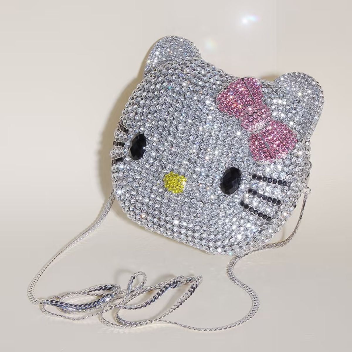 Hello Kitty Rhinestone Evening Bag, Handmade Full Crystal Crossbody Chain Purse