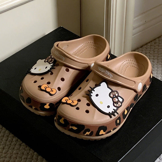Hello Kitty Leopard Print Clogs Slip on Water Casual Sandal Shoes