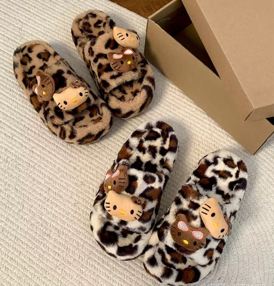 Hellokitty Leopard Print Platform Slippers