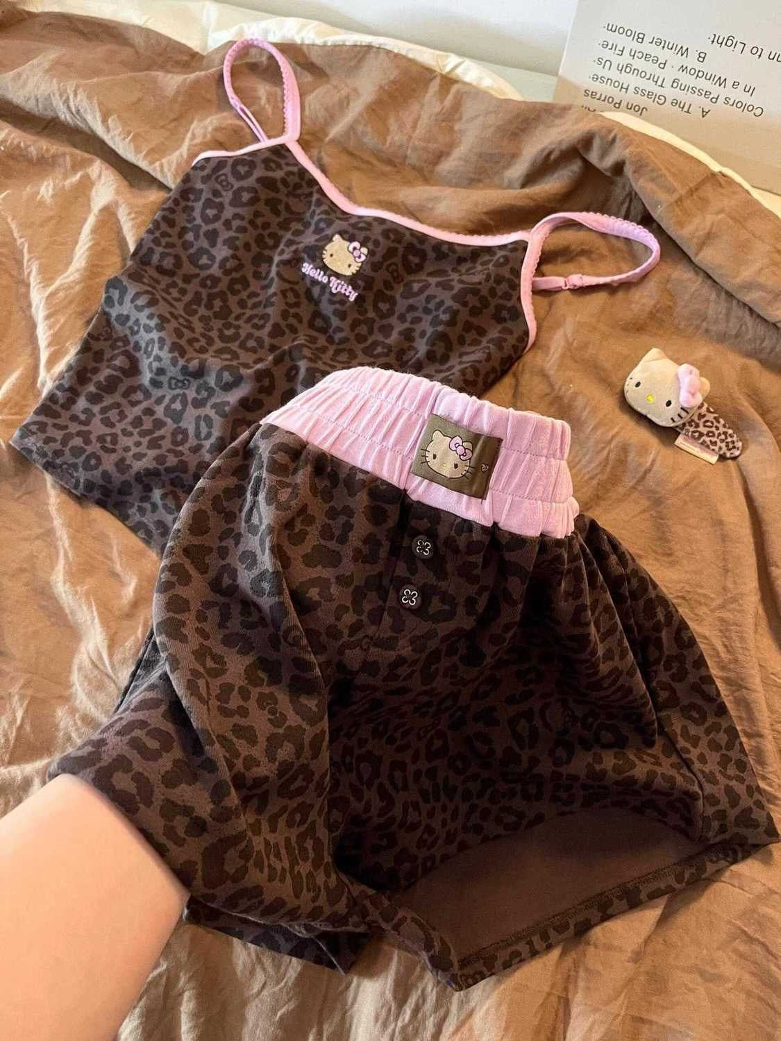 Leopard Print Hello Kitty Lingerie Pajama Set