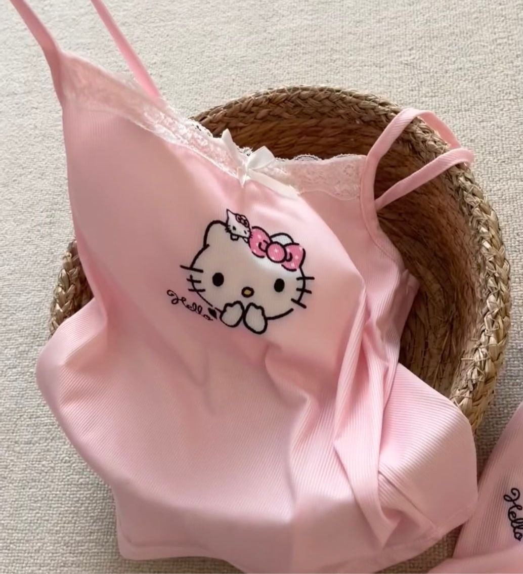 Hello Kitty Pink Lace Bralette & Shorts Set