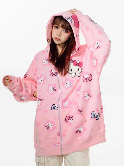 HelloKitty Oversize Sweet Patterned Hoodie