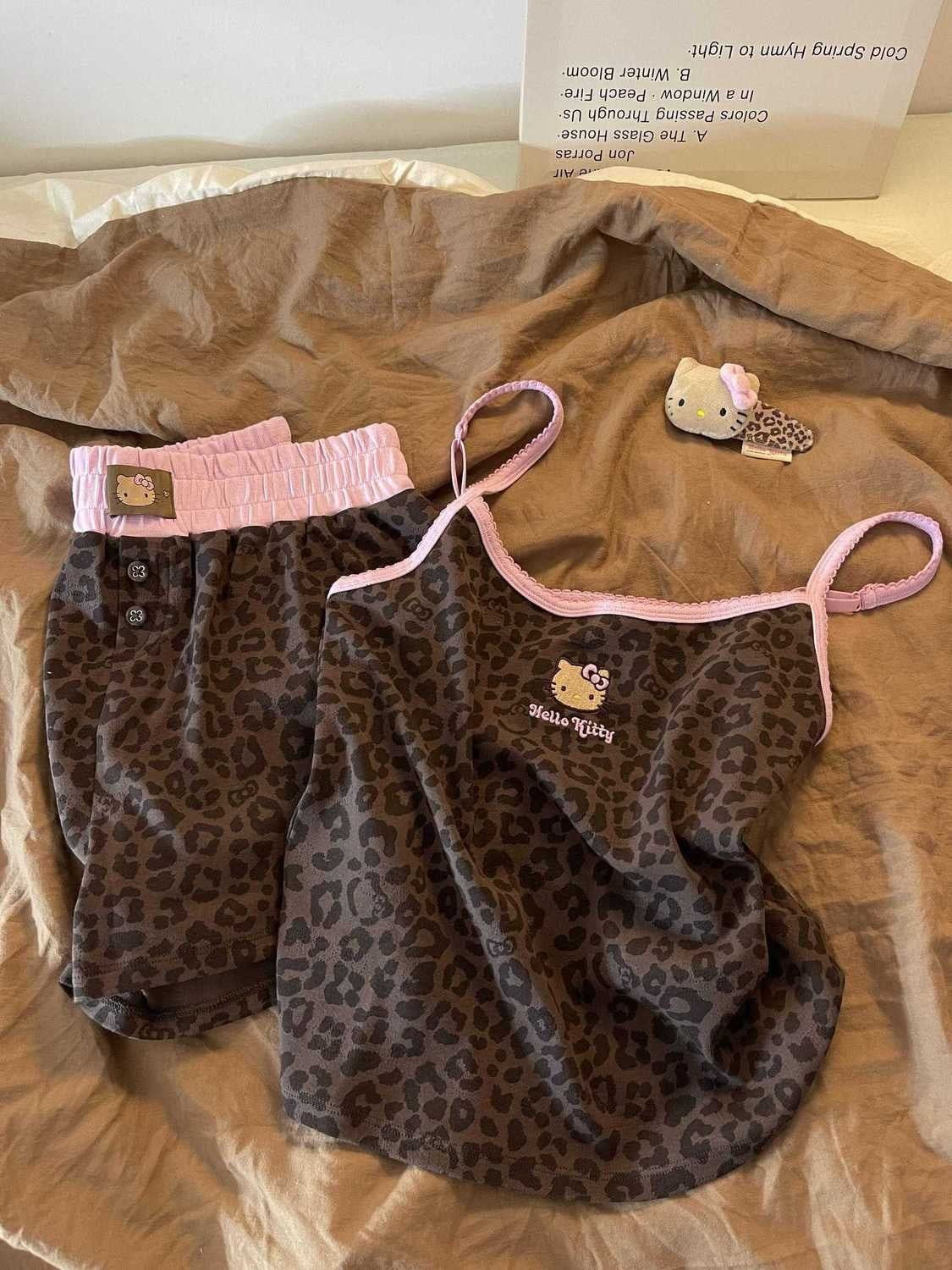 Leopard Print Hello Kitty Lingerie Pajama Set