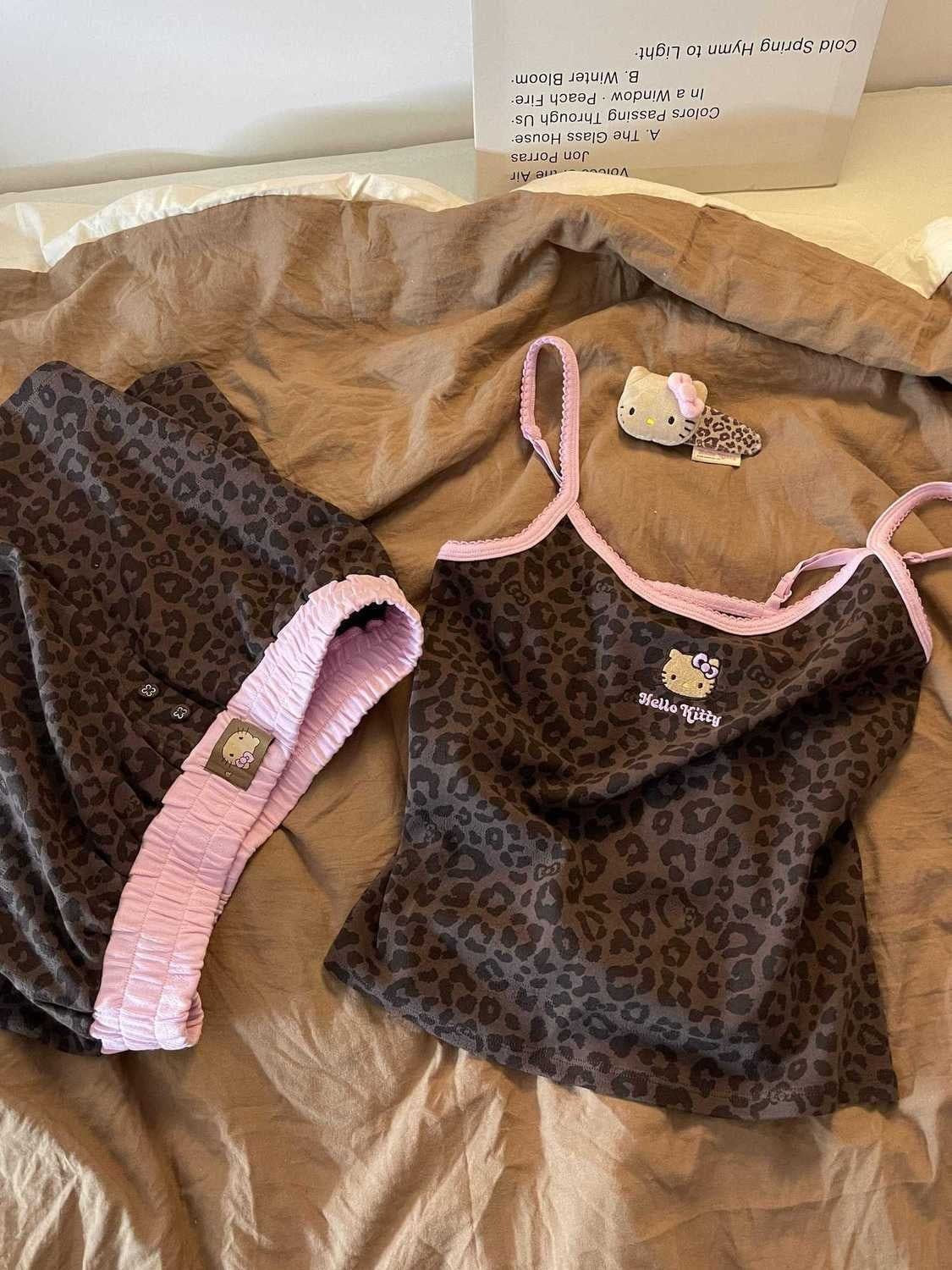 Leopard Print Hello Kitty Lingerie Pajama Set