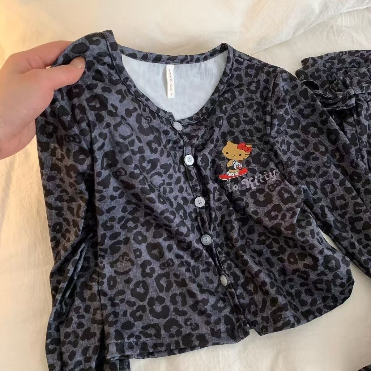 Hello‑Kitty leopard 3‑Piece Loungewear Set