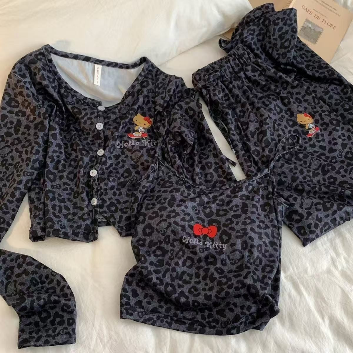 Hello‑Kitty leopard 3‑Piece Loungewear Set