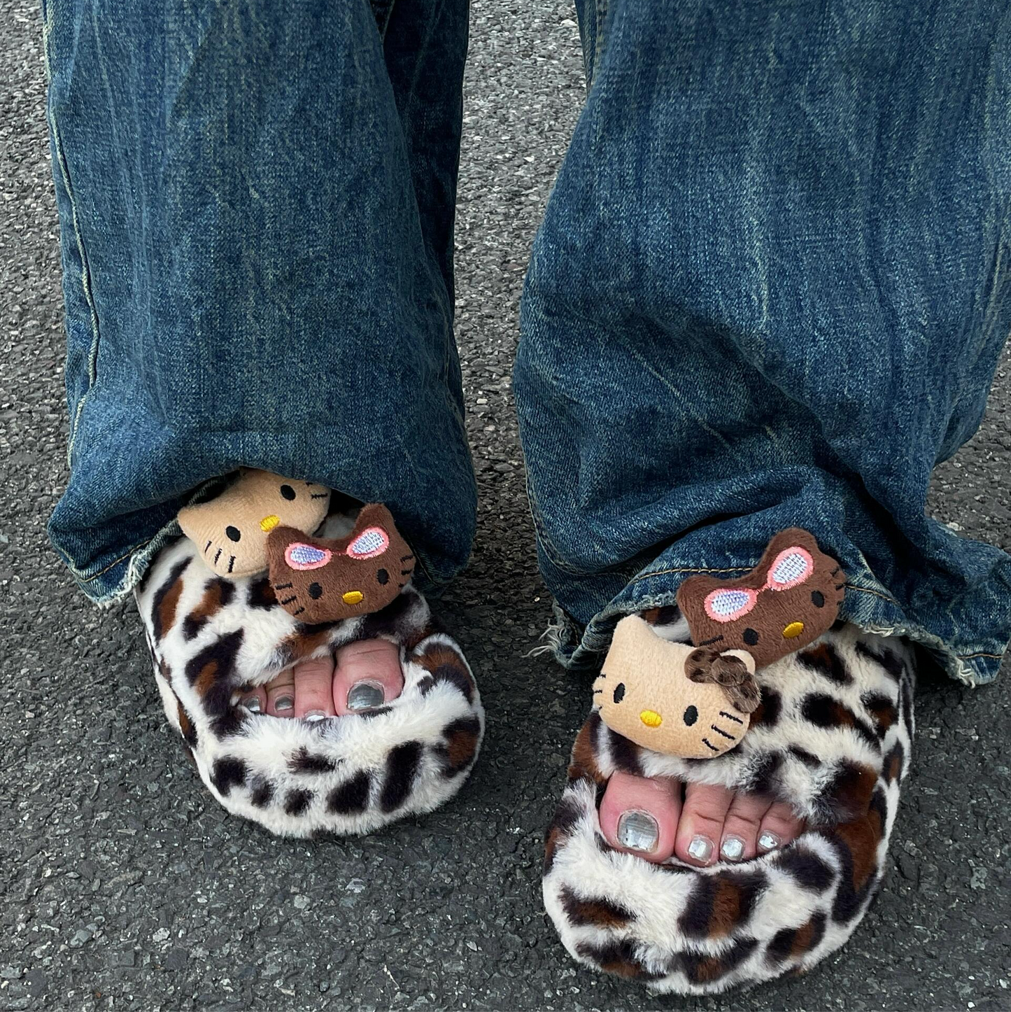 Hellokitty Leopard Print Platform Slippers