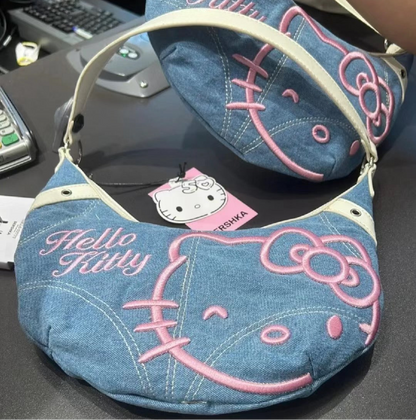 HelloKitty Jeans Embroidery Travel Bag