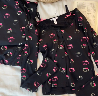 Hello Kitty Night Charm Black Long Sleeve Pajamas Sets