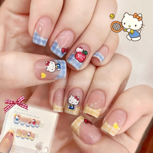 Hello Kitty Plaid French Press-On Nail Set