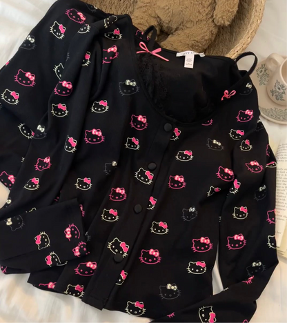 Hello Kitty Night Charm Black Long Sleeve Pajamas Sets