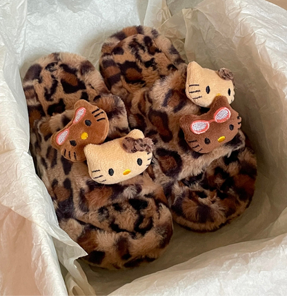 Hellokitty Leopard Print Platform Slippers