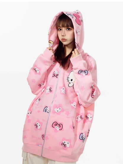 HelloKitty Oversize Sweet Patterned Hoodie