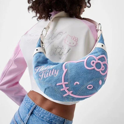 HelloKitty Jeans Embroidery Travel Bag