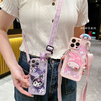 Kuromi/My Melody Hanging Phone Case with Popsocket & Strap