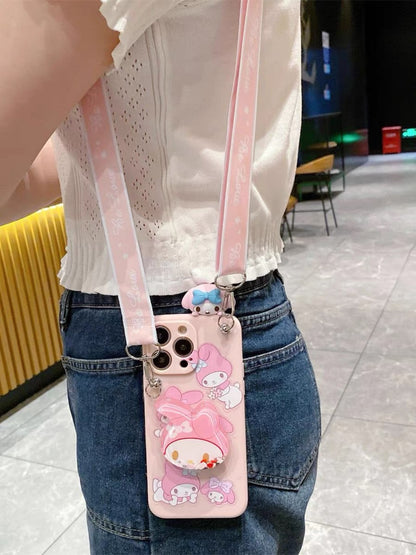 Kuromi/My Melody Hanging Phone Case with Popsocket & Strap