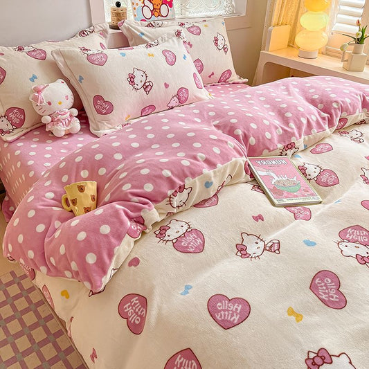 Hello Kitty Winter Plush and Thick Coral Fleece Bedding Set