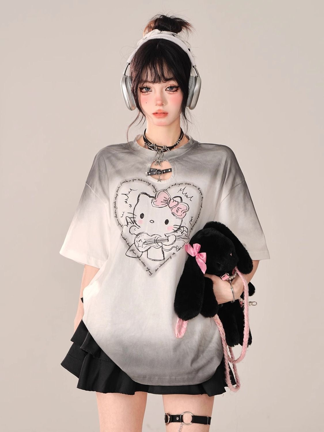 Hello Kitty Ombre Hollow Neckline Shirt