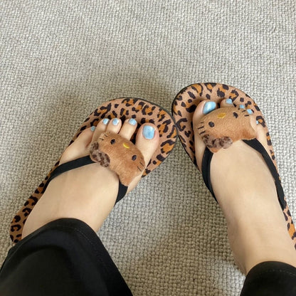 Hellokitty Leopard Print Flip Flops Beach Shoe