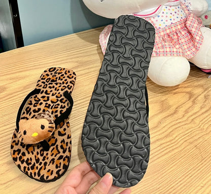 Hellokitty Leopard Print Flip Flops Beach Shoe