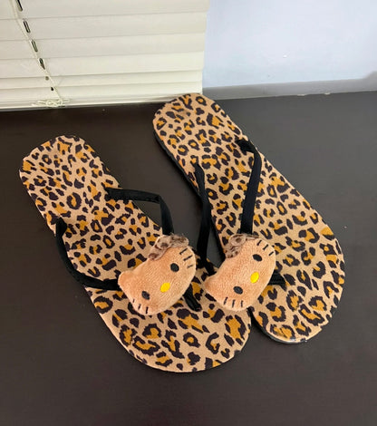 Hellokitty Leopard Print Flip Flops Beach Shoe