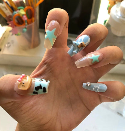 Hawaii Kitty Blue Ocean Press-On Nail Set