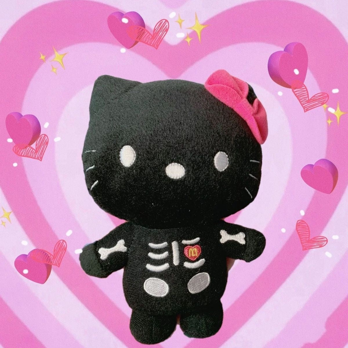 Black Kitty Skeleton Plushie KeyChain