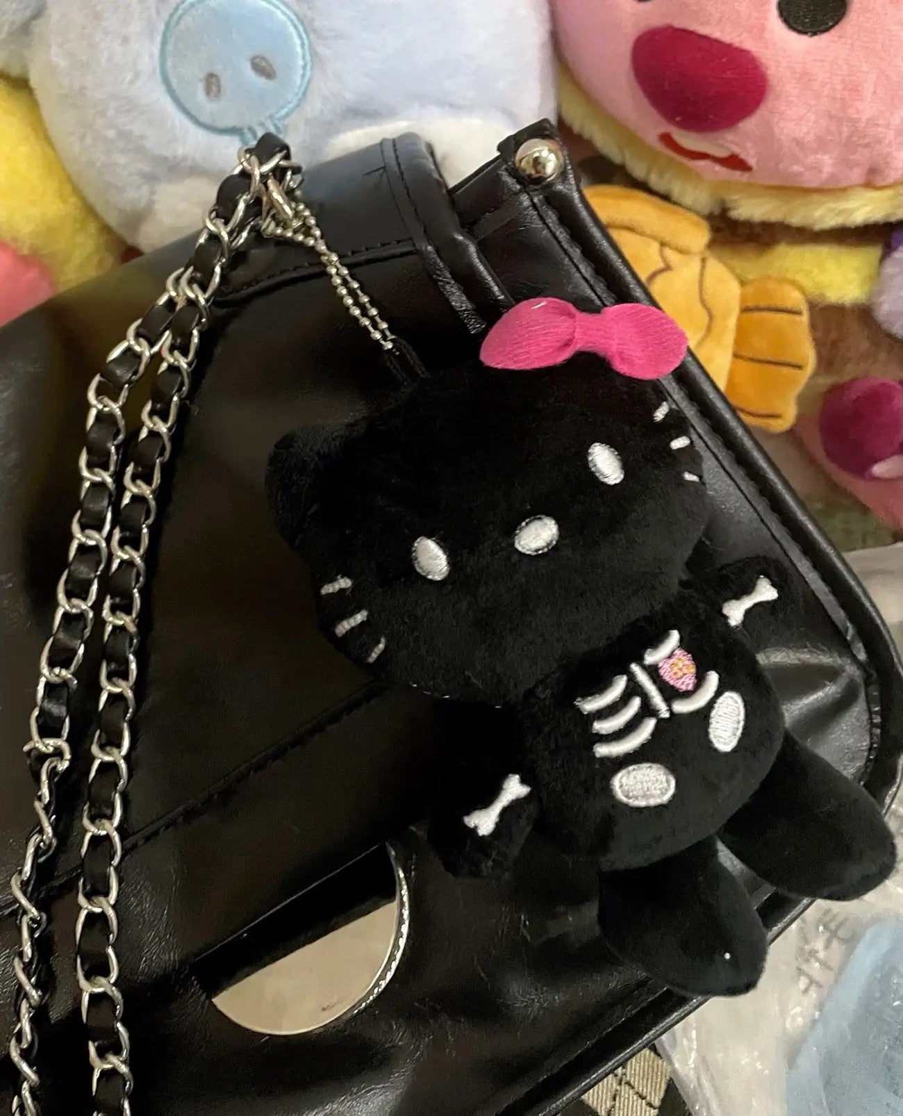 Black Kitty Skeleton Plushie KeyChain