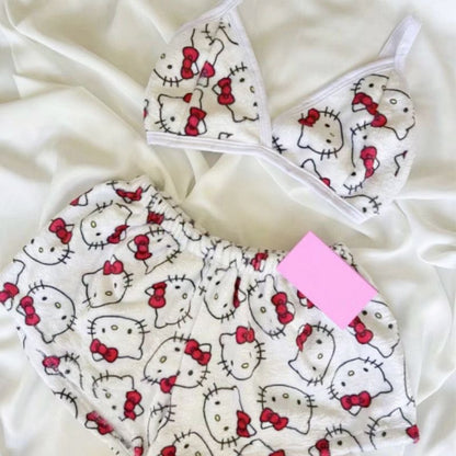 Hello Kitty Fluffy Loungewear Bikini & Shorts Set