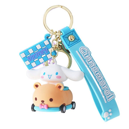 Sanrio on Race Car with Rolling Wheel Keychain