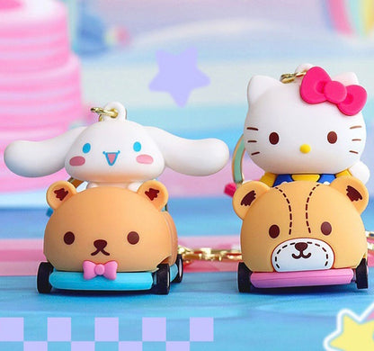 Sanrio on Race Car with Rolling Wheel Keychain