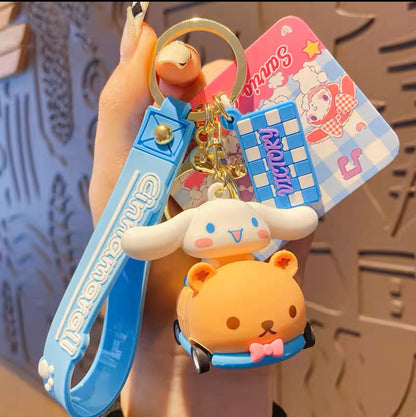 Sanrio on Race Car with Rolling Wheel Keychain